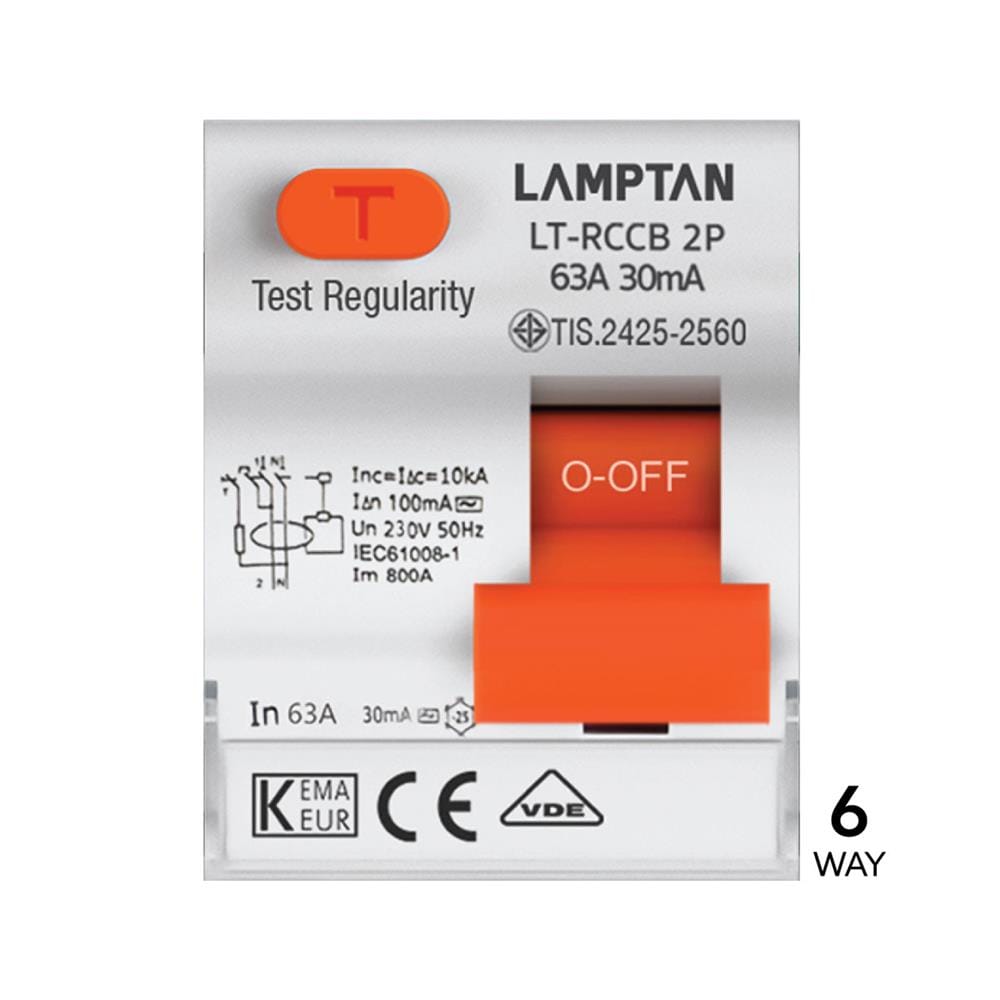 ชุดตู้คอนซูมเมอร์ยูนิต 6 ช่อง 50 แอมป์ พร้อม RCCB LAMPTAN SAVE PRO