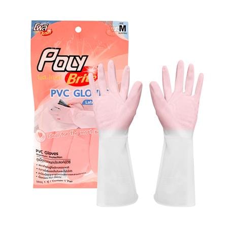 ถุงมืออเนกประสงค์ PVC POLY-BRITE 2TONE SIZE M สีขาว/ชมพู_0