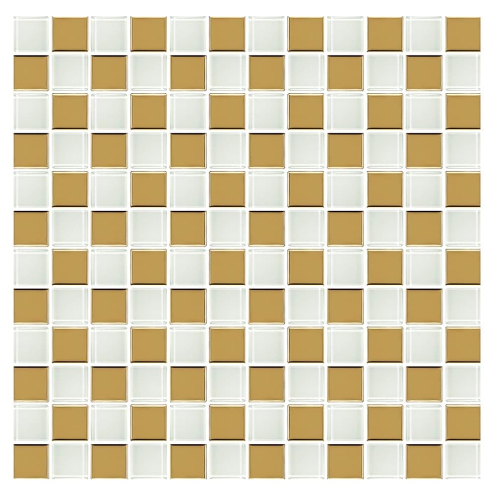 โมเสคแก้ว 30x30 ซม. GLASCERA แชคเกอร์ ไวท์ สีขาวทอง