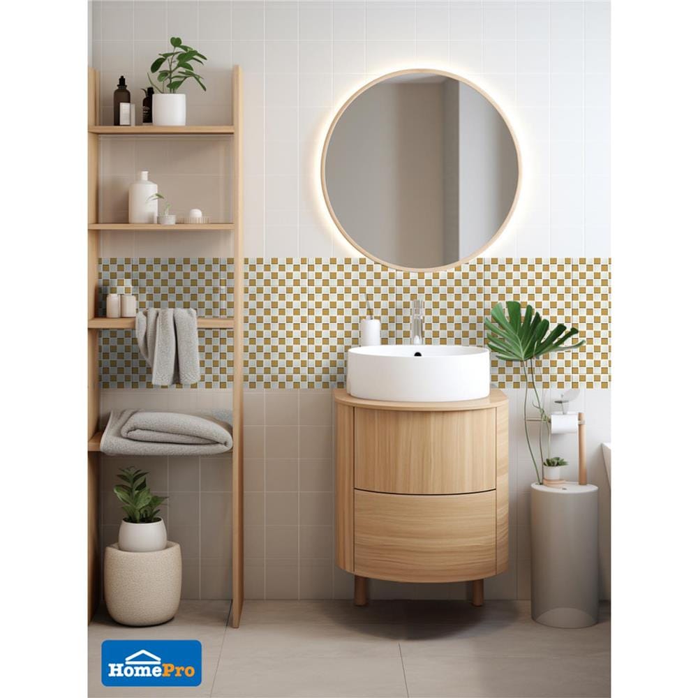 โมเสคแก้ว 30x30 ซม. GLASCERA แชคเกอร์ ไวท์ สีขาวทอง