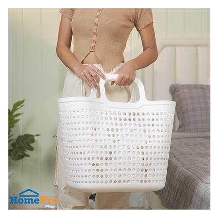 ตะกร้าผ้าเหลี่ยมหูหิ้ว PLIM BUBBLE SIZE L สีขาว_5