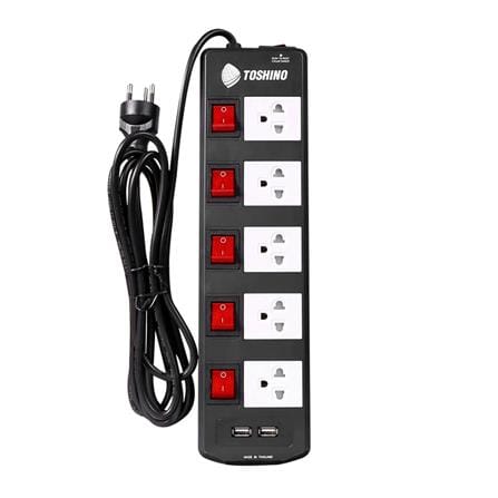 รางปลั๊กไฟ 5 ช่อง 5 สวิตซ์ 2 USB TOSHINO TIS515USB 3 ม. สีดำ_0