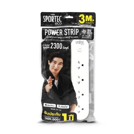 รางปลั๊กไฟว็อกซ์ 4 ช่อง 1 สวิตซ์ VOX EC01-140WH 3 เมตร สีขาว_3