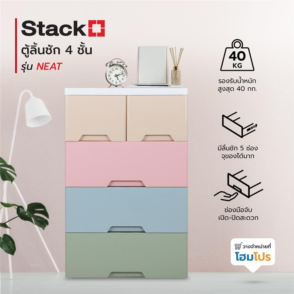 ตู้ลิ้นชัก 4 ชั้นทึบ STACKO NEAT 58x40x93.5 ซม. PASTEL