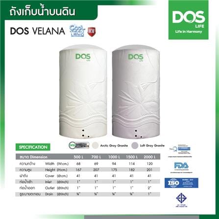 ถังเก็บน้ำ DOS VELANA 2000 ลิตร สี LOFT GREY GRANITE_4