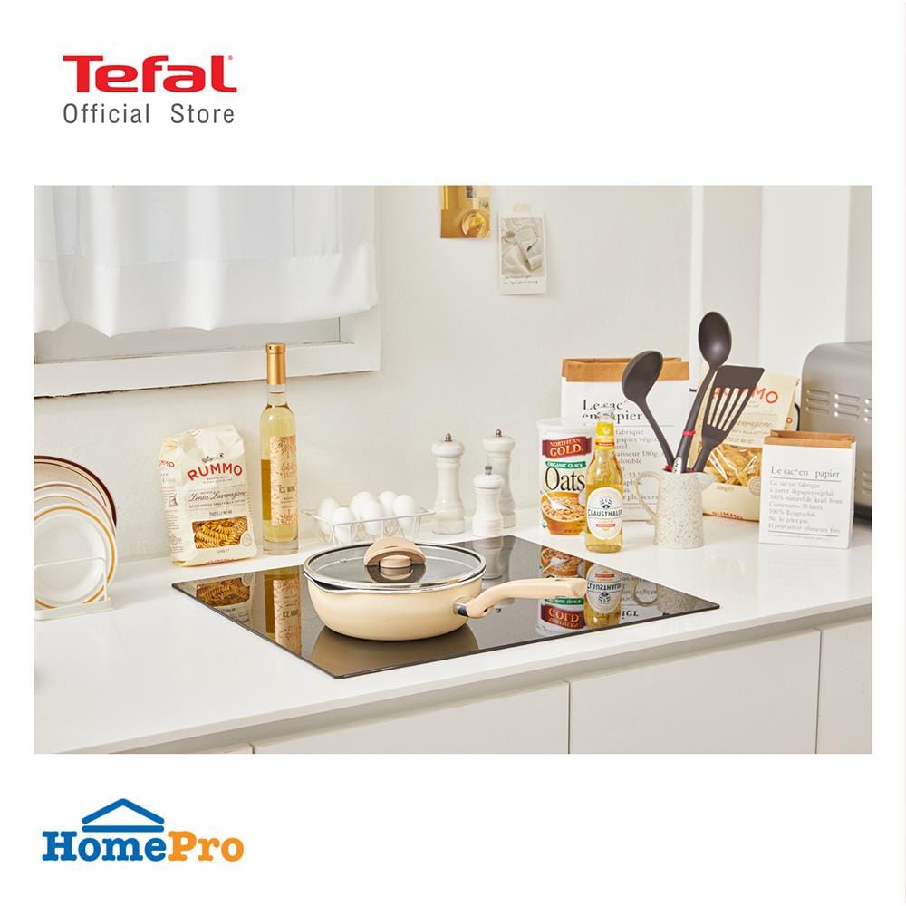 กระทะลึกพร้อมฝา 22 ซม. TEFAL ONE PICK POT PAN สีครีม
