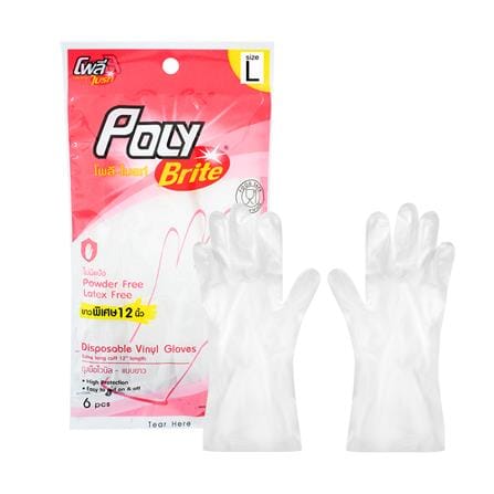 ถุงมือไวนิล 12 นิ้ว POLY-BRITE SIZE L แพ็ก 6 ชิ้น_0