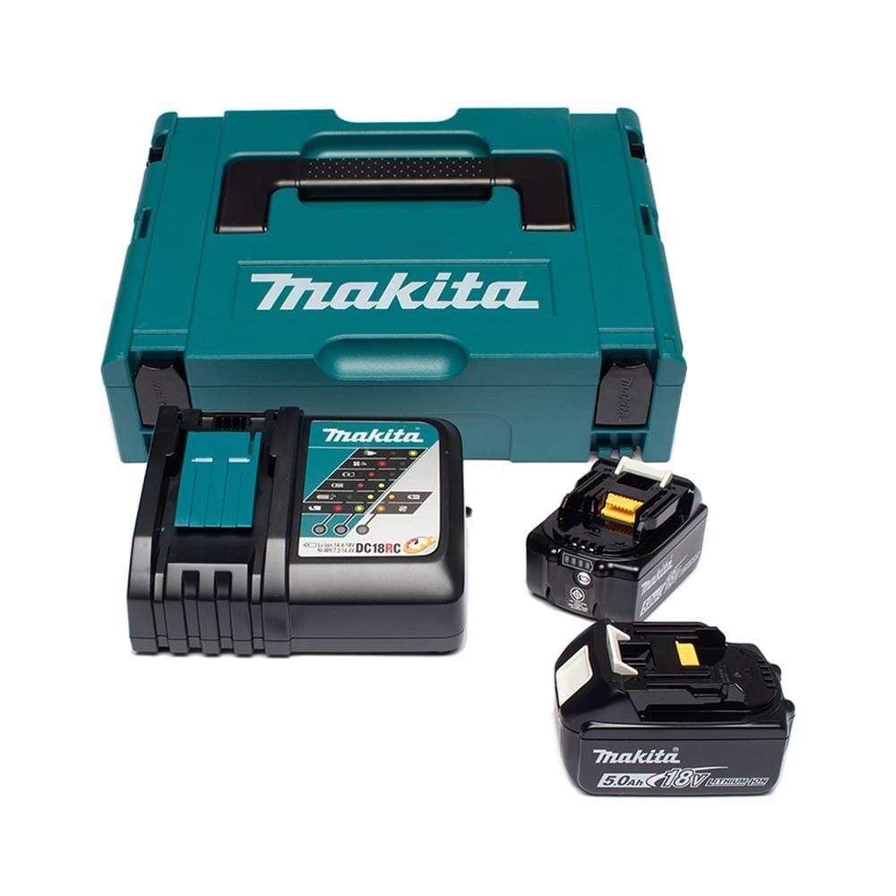 ชุดแบตเตอรี่และแท่นชาร์จ MAKITA BL1850B + DC18RC 18 โวลต์ 5.0 แอมป์ จำนวน 2 ก้อน