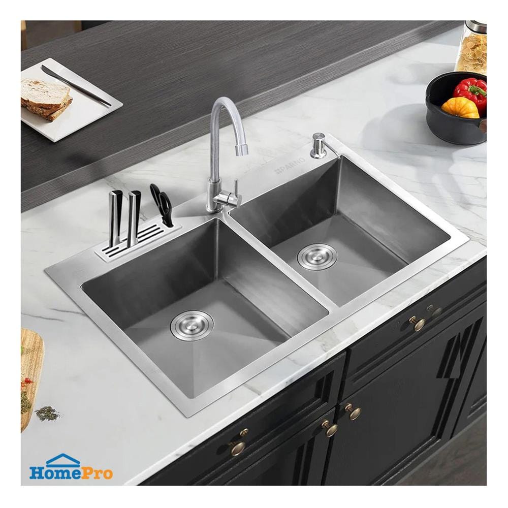 ซิงค์ฝัง 2 หลุม 2 หลุม PARNO AP-8848 สีเงิน