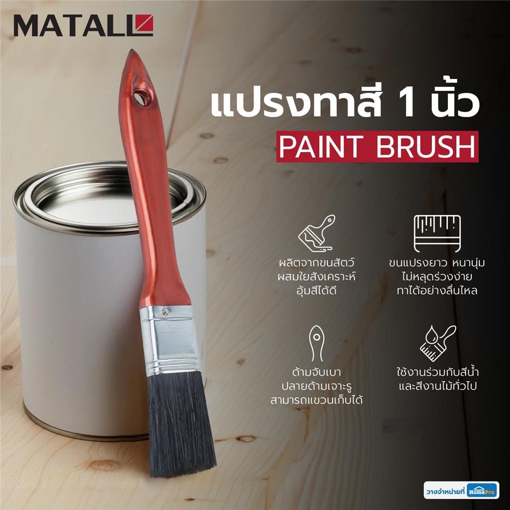 แปรงทาสีด้ามพลาสติกขนสังคราะห์ดำ MATALL 1 นิ้ว