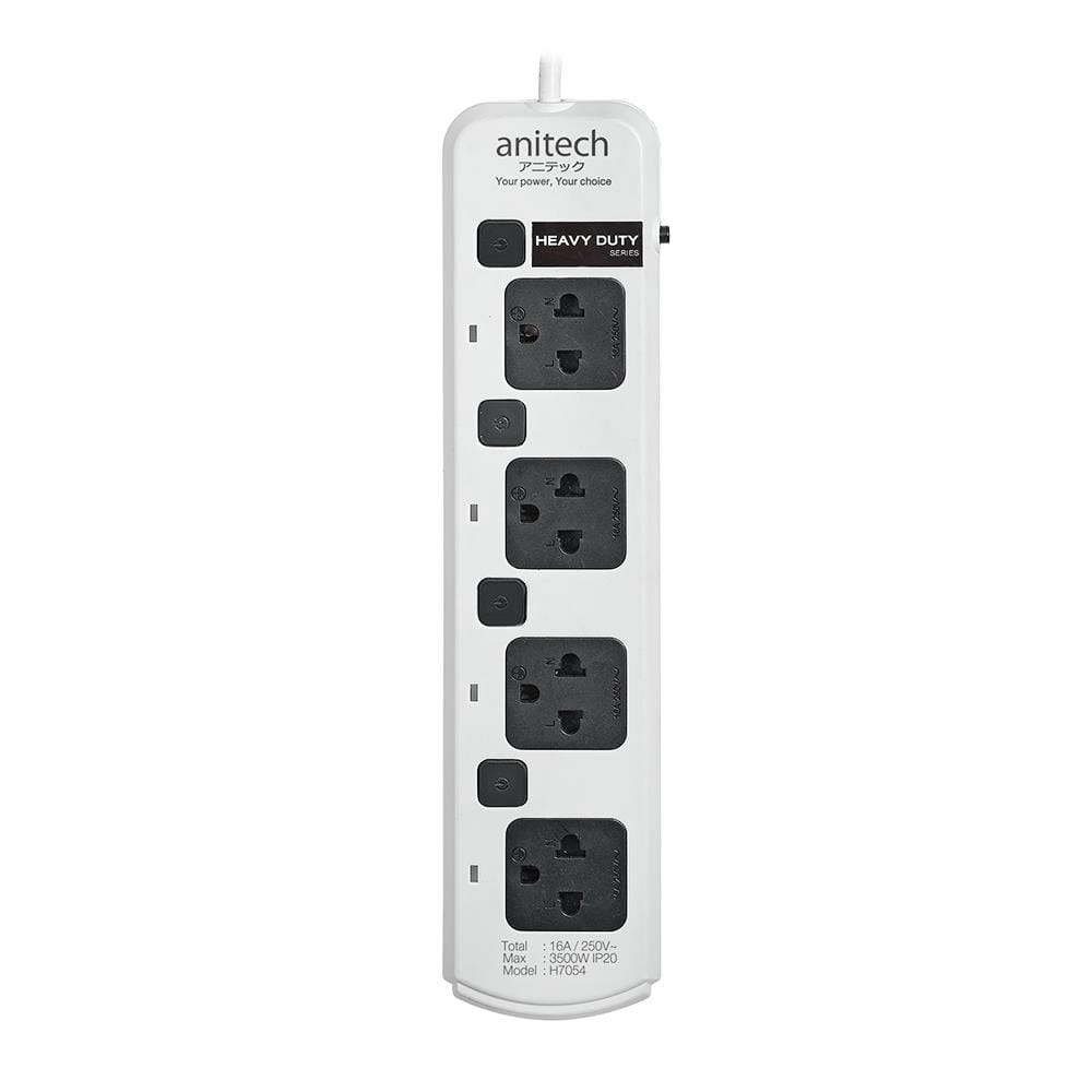 รางปลั๊กไฟ 4 ช่อง 4 สวิตซ์ ANITECH H7054 5 ม. สีขาว