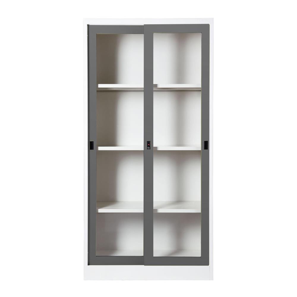 ตู้เหล็กสูงบานเลื่อนกระจก KIOSK SGD-18 DG/G1 สีเทา