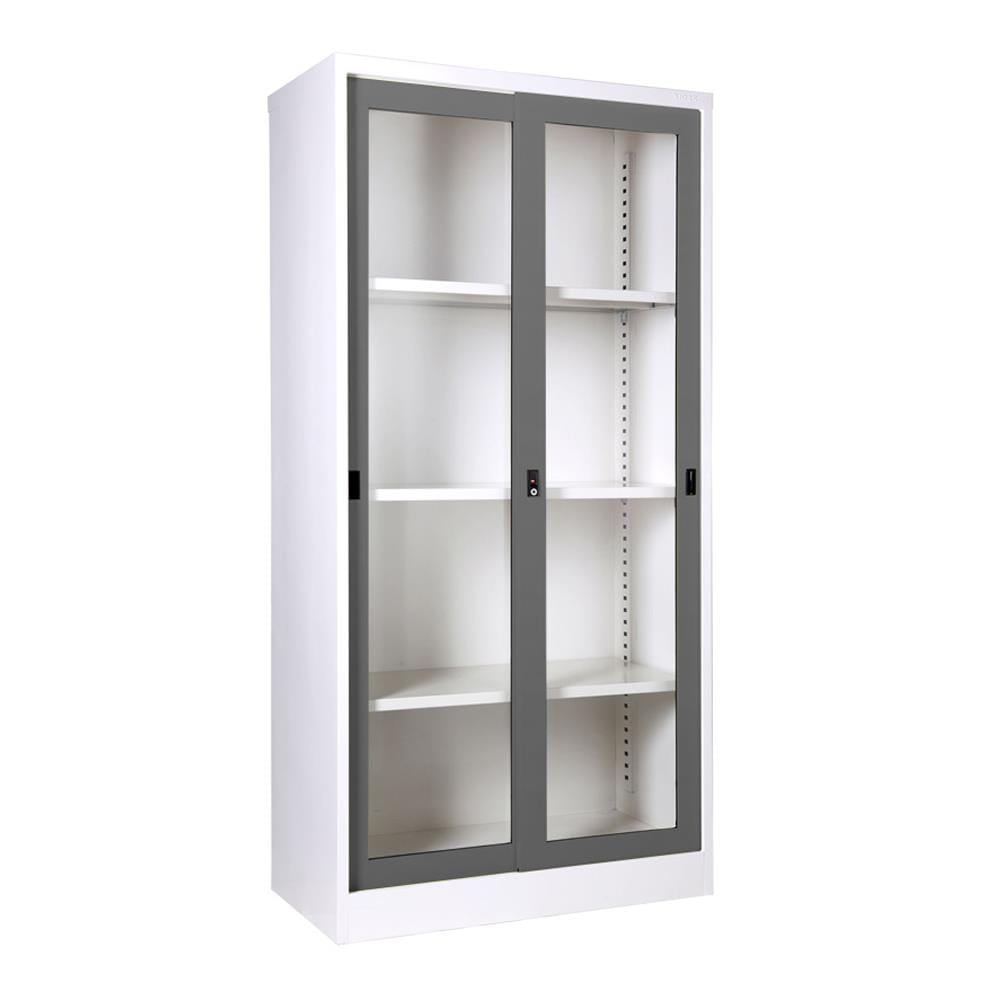 ตู้เหล็กสูงบานเลื่อนกระจก KIOSK SGD-18 DG/G1 สีเทา