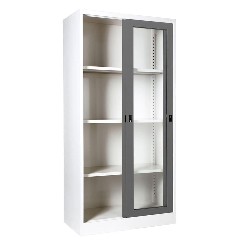 ตู้เหล็กสูงบานเลื่อนกระจก KIOSK SGD-18 DG/G1 สีเทา