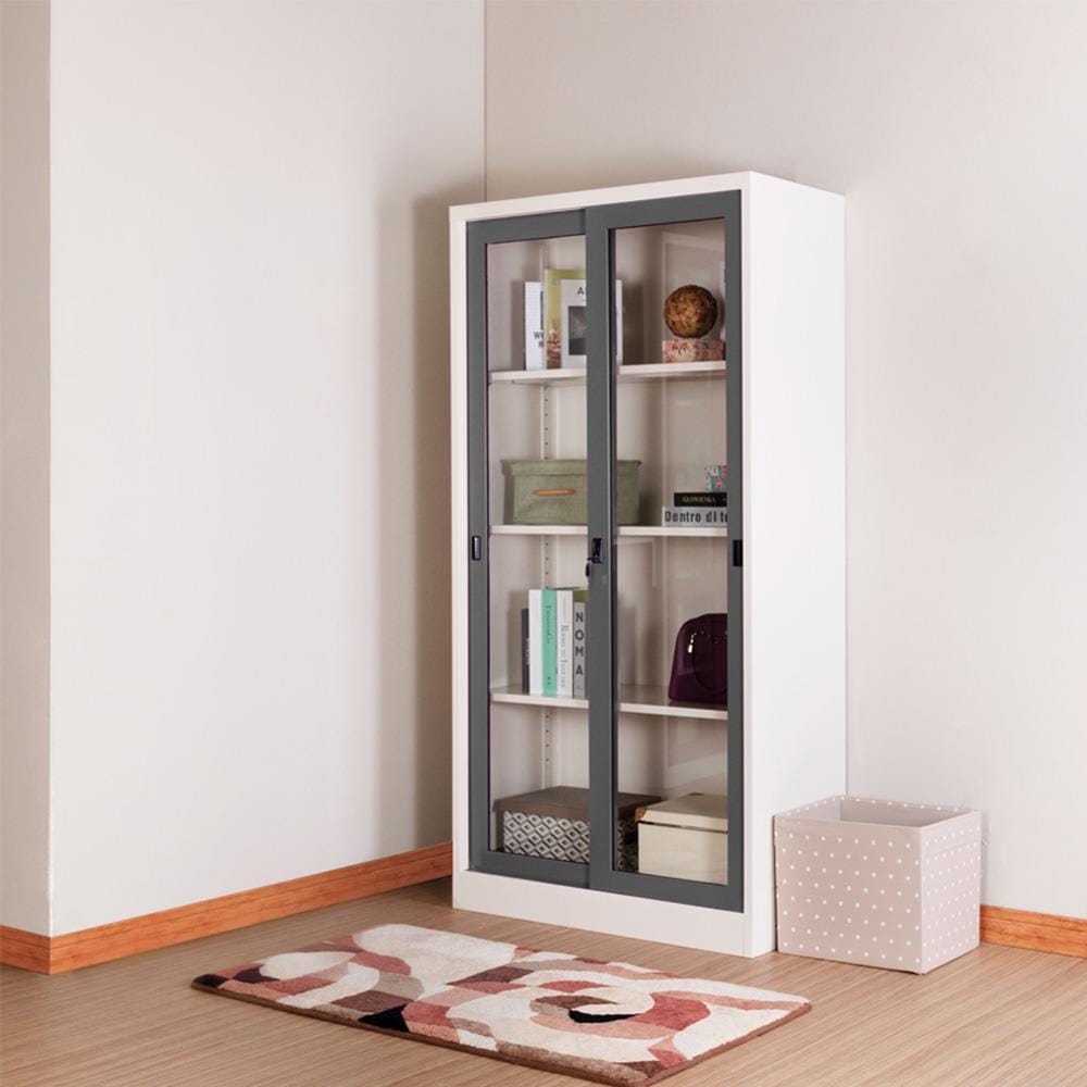 ตู้เหล็กสูงบานเลื่อนกระจก KIOSK SGD-18 DG/G1 สีเทา