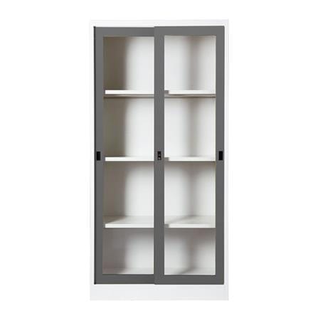 ตู้เหล็กสูงบานเลื่อนกระจก KIOSK SGD-18 DG/G1 สีเทา_0