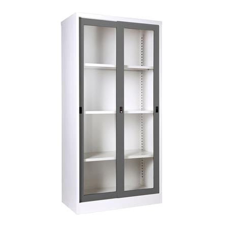 ตู้เหล็กสูงบานเลื่อนกระจก KIOSK SGD-18 DG/G1 สีเทา_1