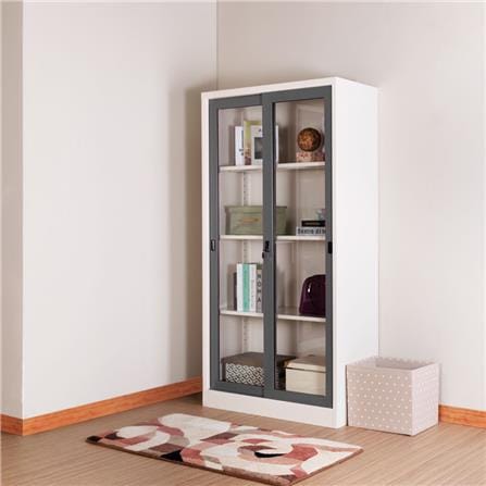 ตู้เหล็กสูงบานเลื่อนกระจก KIOSK SGD-18 DG/G1 สีเทา_3