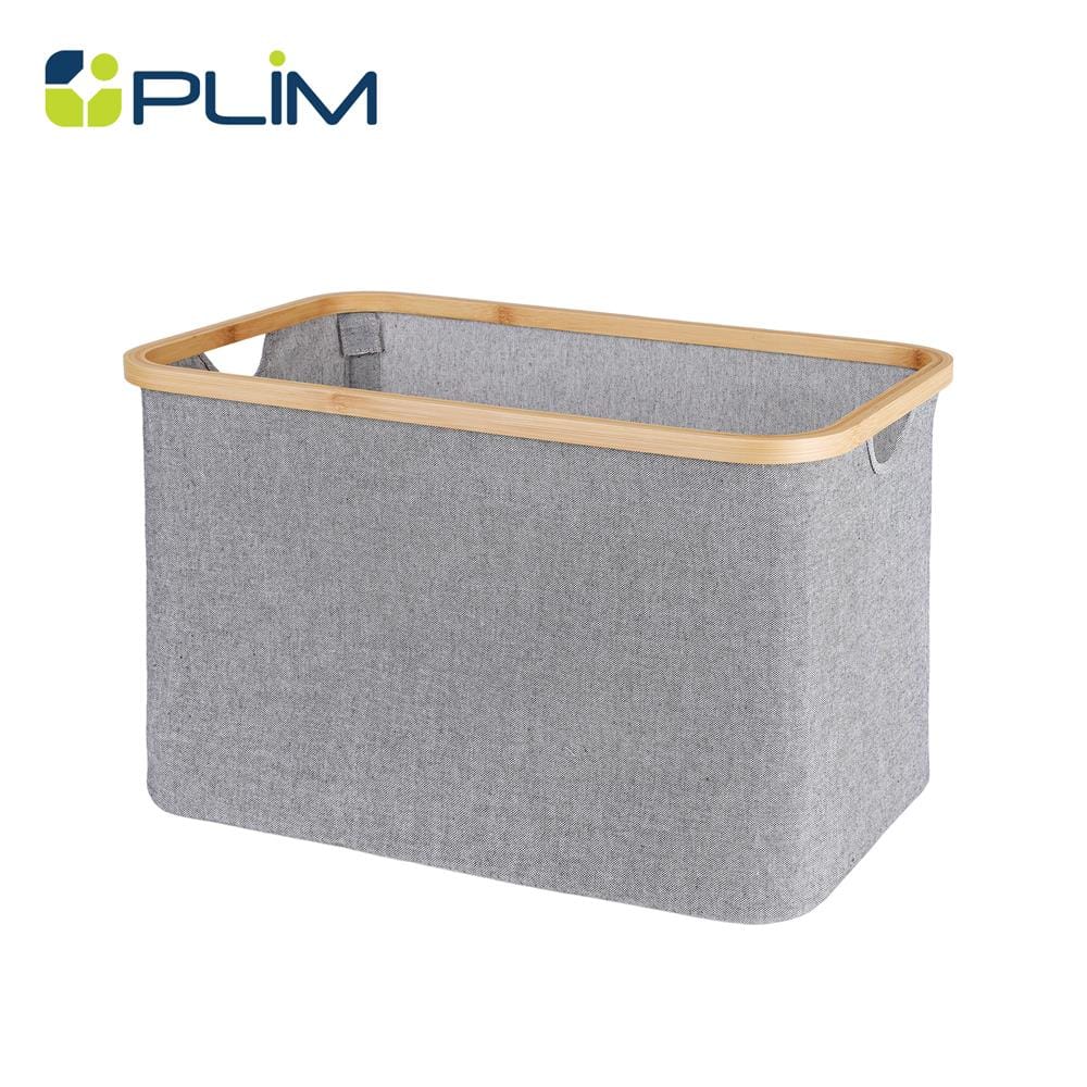 ตะกร้าผ้าเหลี่ยมขอบไม้ PLIM 54x33x33 ซม. สีเทา_0