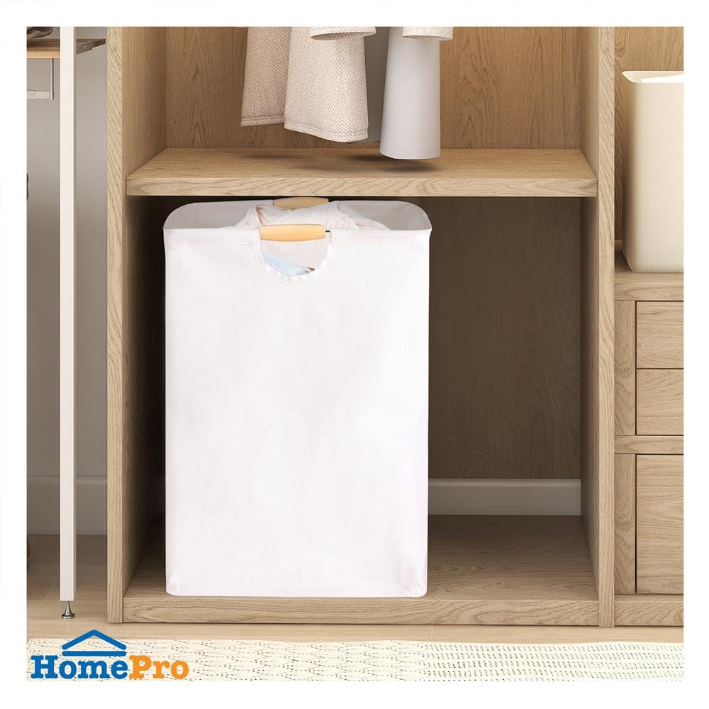 ถังผ้าเหลี่ยมสูง หูไม้ PLIM SIMPLE SIZE XL สีครีม