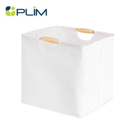ถังผ้าเหลี่ยม หูไม้ PLIM SIMPLE SIZE M สีครีม