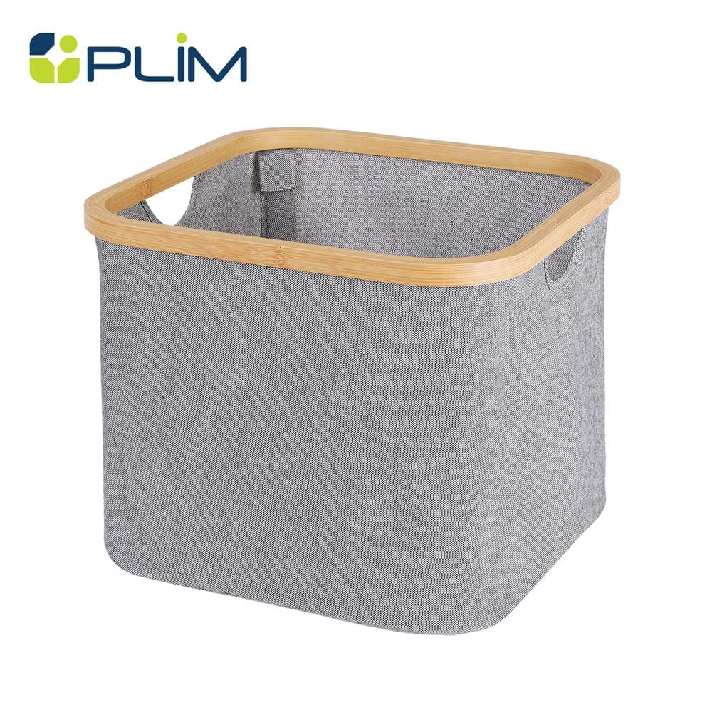ตะกร้าผ้าเหลี่ยมขอบไม้ PLIM 33x33x27 ซม. สีเทา_0