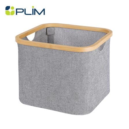 ตะกร้าผ้าเหลี่ยมขอบไม้ PLIM 33x33x27 ซม. สีเทา