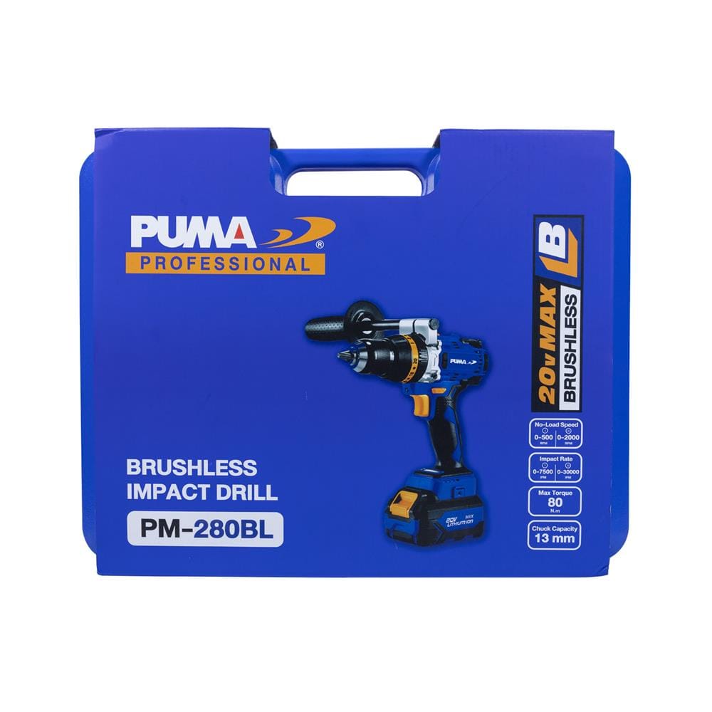 สว่านกระแทกไร้สาย (พร้อมแบตเตอรี่ 2 ก้อน) PUMA PM-280BL 20 โวลต์