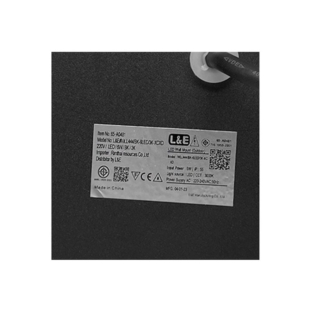 ไฟผนังภายนอก LED L&E 65-A0481 6 วัตต์ WARM WHITE สีดำ
