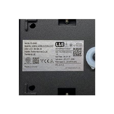 ไฟผนังภายนอก LED L&E 65-A0480 3 วัตต์ WARM WHITE สีดำ_7