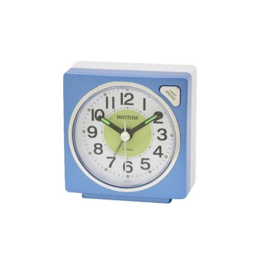 นาฬิกาตั้งโต๊ะพลาสติก RHYTHM CRE315NR04 2.5X2.5 นิ้ว สีฟ้า