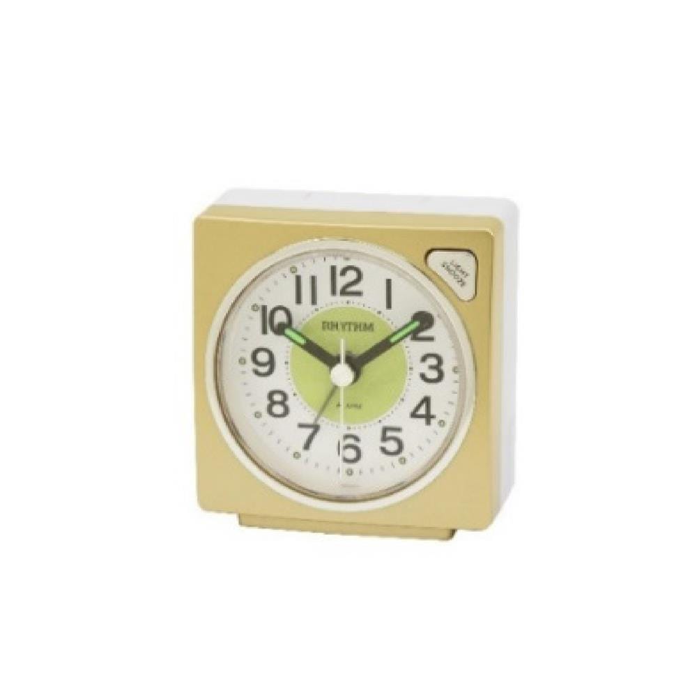 นาฬิกาตั้งโต๊ะพลาสติก RHYTHM CRE315NR18 2.5X2.5 นิ้ว สีเหลือง