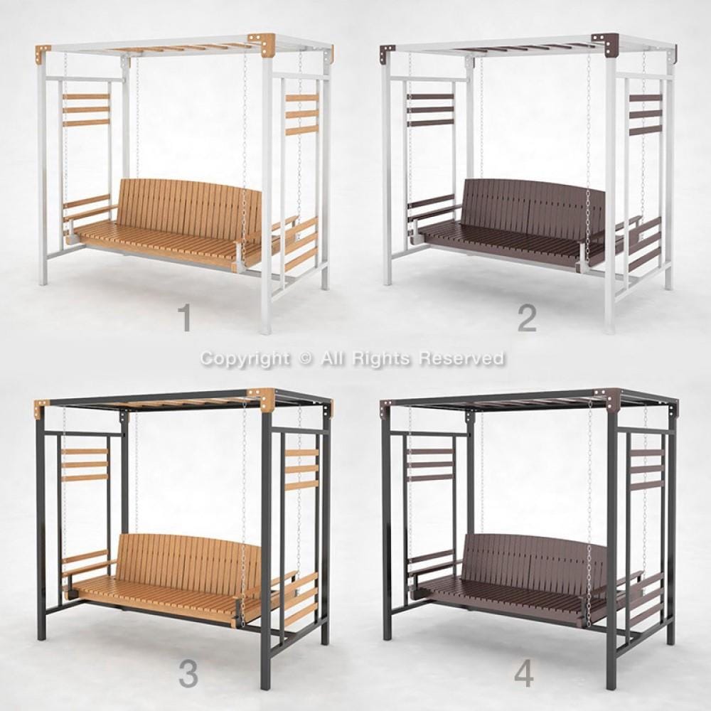ชิงช้า 3 ที่นั่ง BUA DESIGN SPRING ECO WOOD สีไม้ธรรมชาติ/ดำ