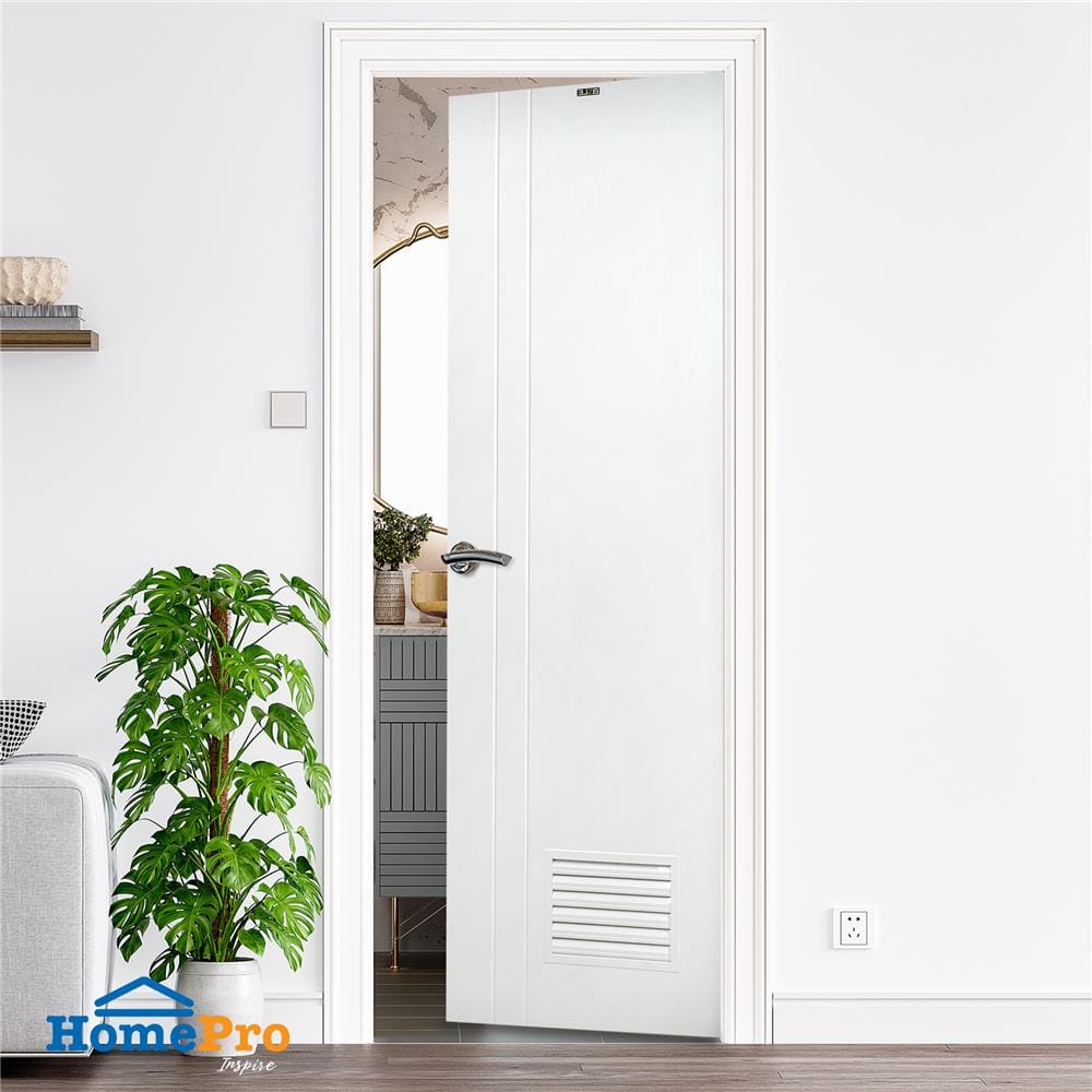 ประตูห้องน้ำ UPVC AZLE PZLV3 70X200 ซม. สีขาว เจาะลูกบิด