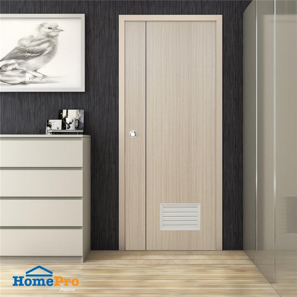 ประตูห้องน้ำ UPVC AZLE GROOVE P3 เกล็ดล่าง 70X200 ซม. สีบีช เจาะลูกบิด