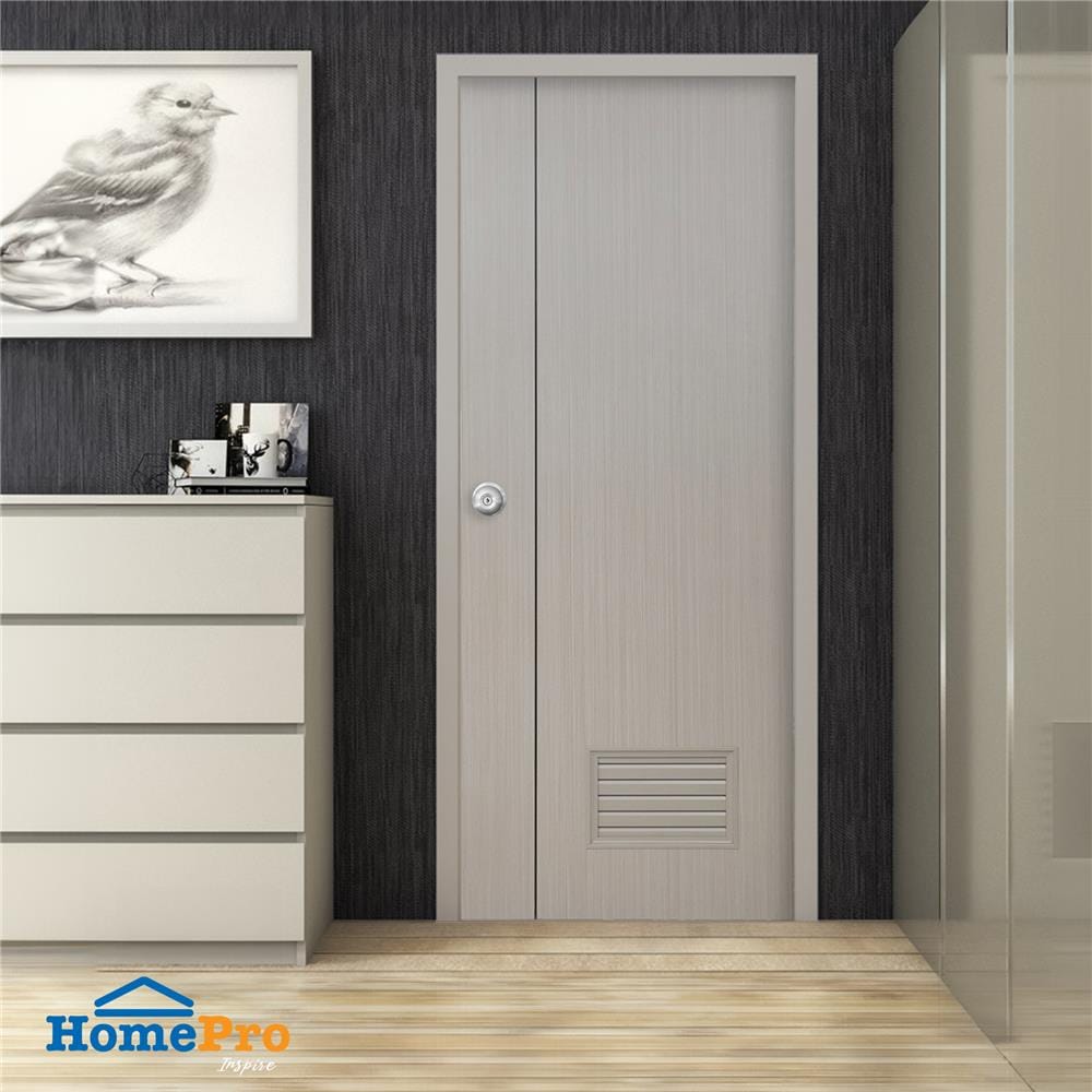 ประตูห้องน้ำ UPVC AZLE GROOVE P3 เกล็ดล่าง 70X200 ซม. สี PINK OAK เจาะลูกบิด