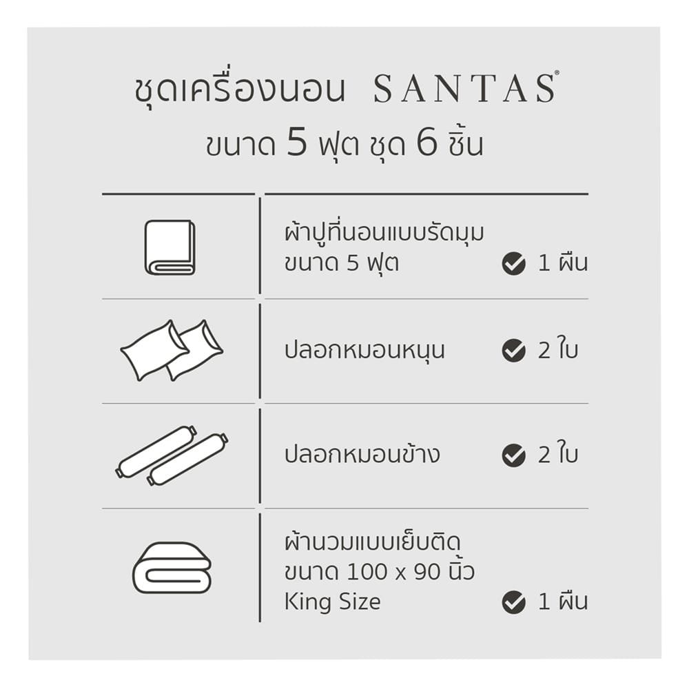 ชุดผ้าปูที่นอน 5 ฟุต 6 ชิ้น SANTAS IMBUE GR