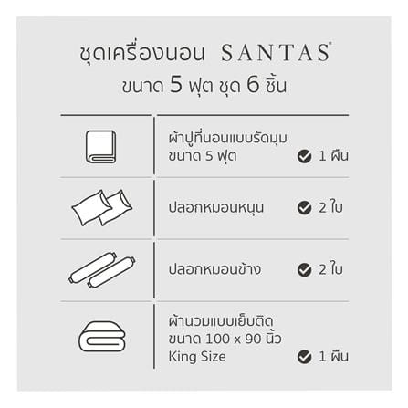 ชุดผ้าปูที่นอน 5 ฟุต 6 ชิ้น SANTAS IMBUE GR_6
