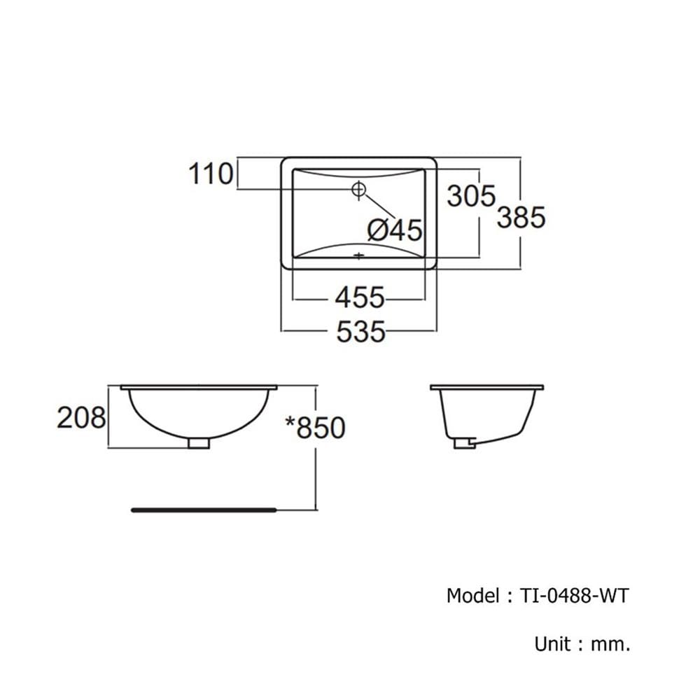 อ่างล้างหน้าฝังใต้เคาน์เตอร์ AMERICAN STANDARD TI-0488-WT สีขาว