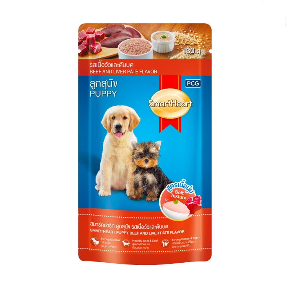อาหารเปียกสุนัข SMARTHEART PUPPY BEEF AND LIVER 130 ก.
