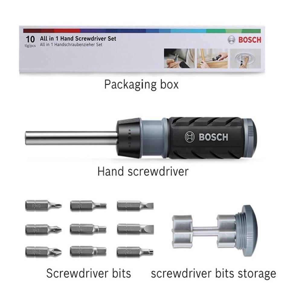 ชุดไขควงมือ BOSCH ALL IN ONE 10 ชิ้น