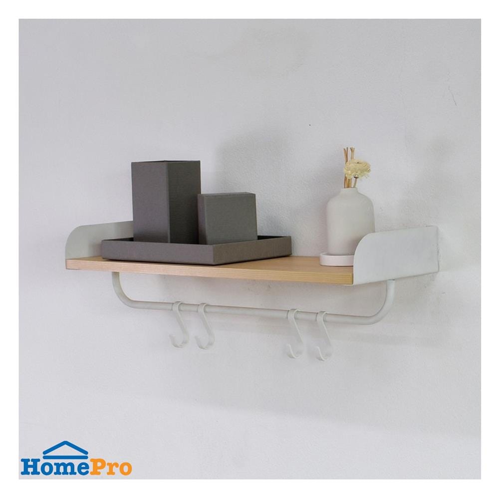 ชั้นติดผนังพร้อมขอแขวน STACKO FLEXI 60x20x20 ซม. สีขาว