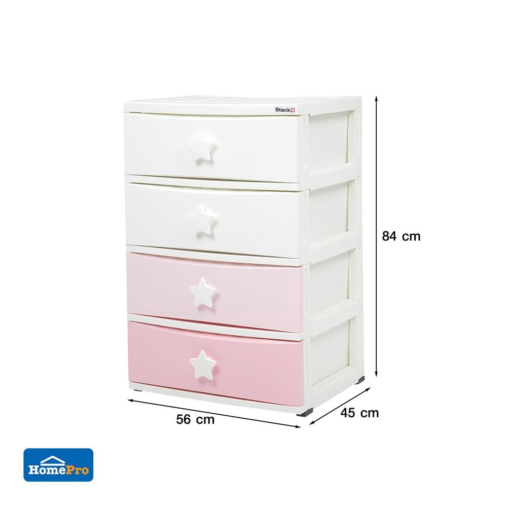 ตู้ลิ้นชัก 4 ชั้น STACKO C5 STAR 56x45x84 ซม. สีชมพู/ขาว