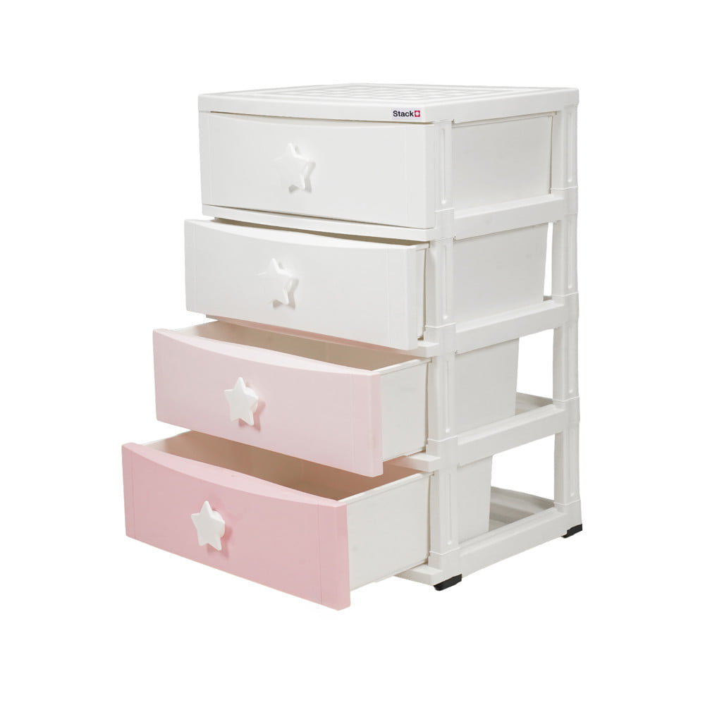 ตู้ลิ้นชัก 4 ชั้น STACKO C5 STAR 56x45x84 ซม. สีชมพู/ขาว