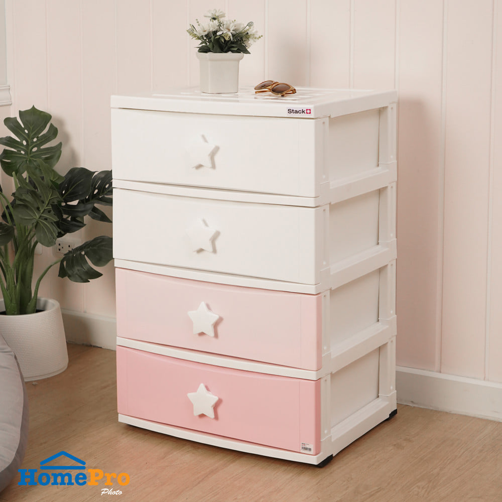 ตู้ลิ้นชัก 4 ชั้น STACKO C5 STAR 56x45x84 ซม. สีชมพู/ขาว