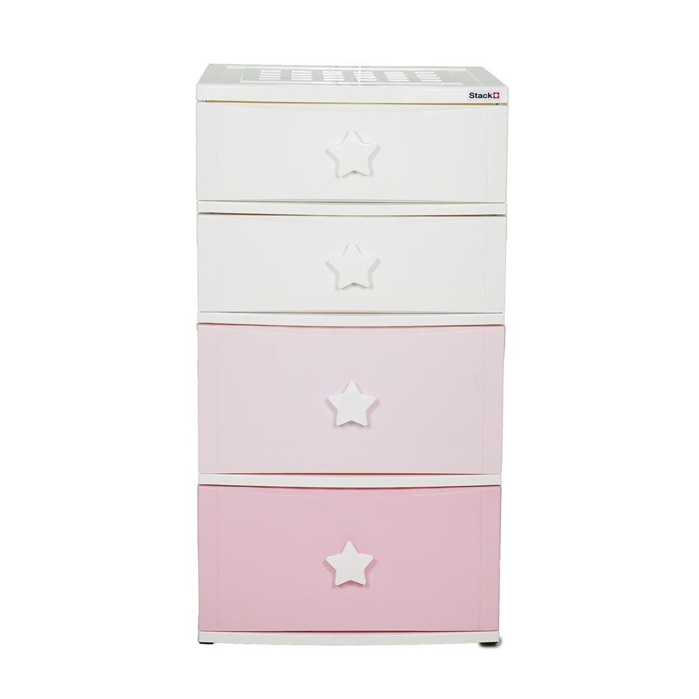 ตู้ลิ้นชัก 4 ชั้น STACKO C12 STAR 56x45x105 ซม. สีชมพู/ขาว