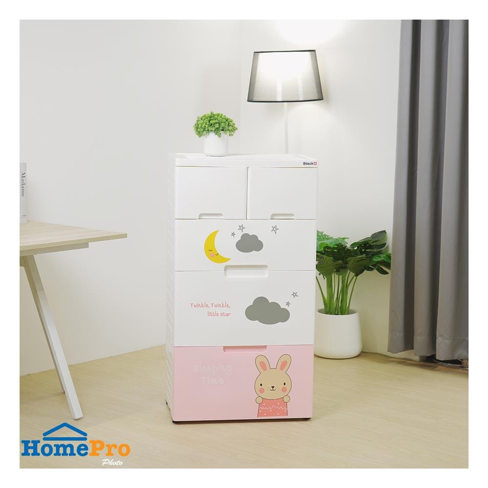 ตู้ลิ้นชัก 4 ชั้น STACKO A58 TINY 58x38x109 ซม. สีชมพู/ขาว