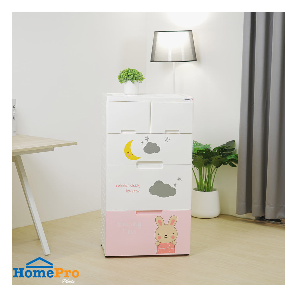ตู้ลิ้นชัก 4 ชั้น STACKO A58 TINY 58x38x109 ซม. สีชมพู/ขาว