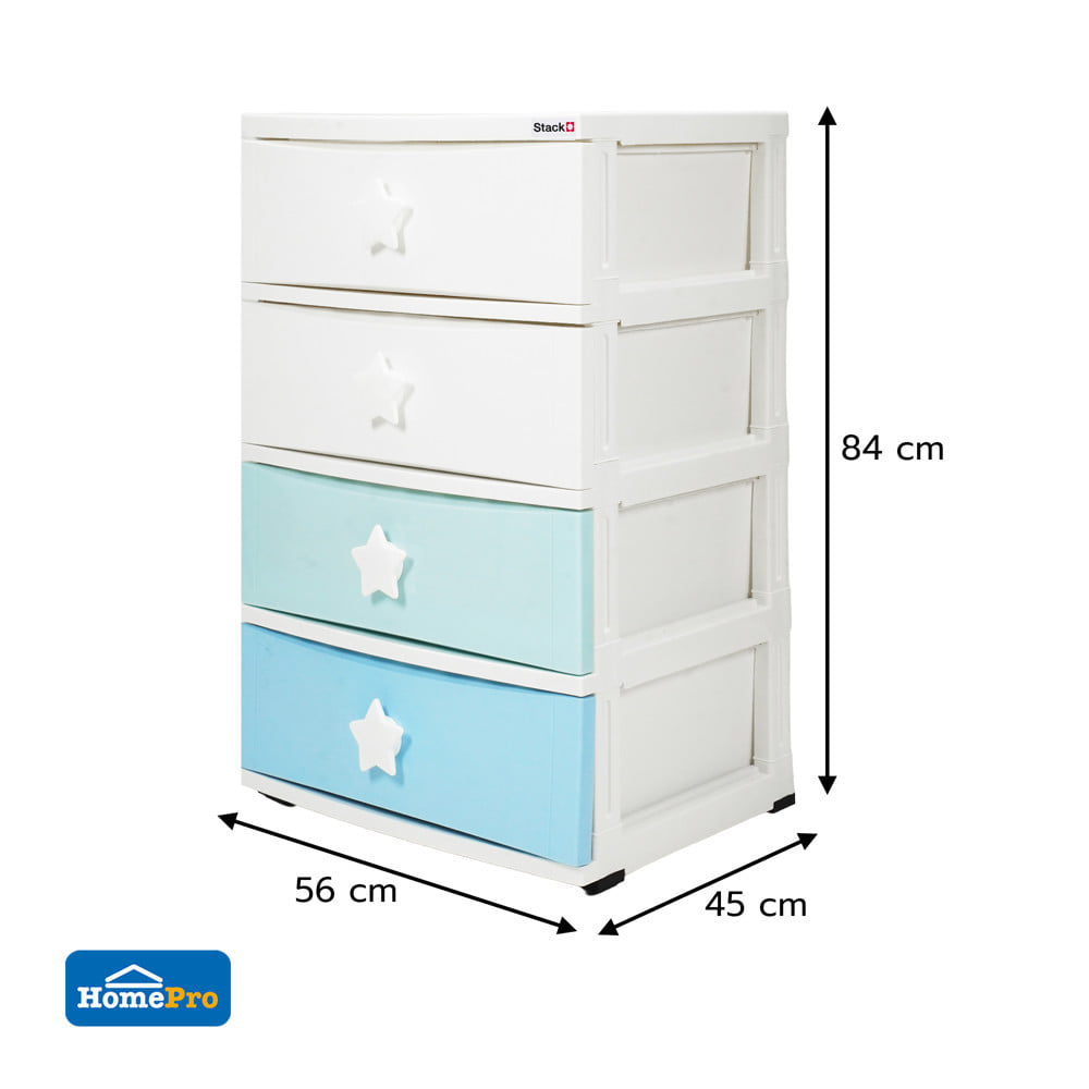 ตู้ลิ้นชัก 4 ชั้น STACKO C5 STAR 56x45x84 ซม. สีขาว/ฟ้า
