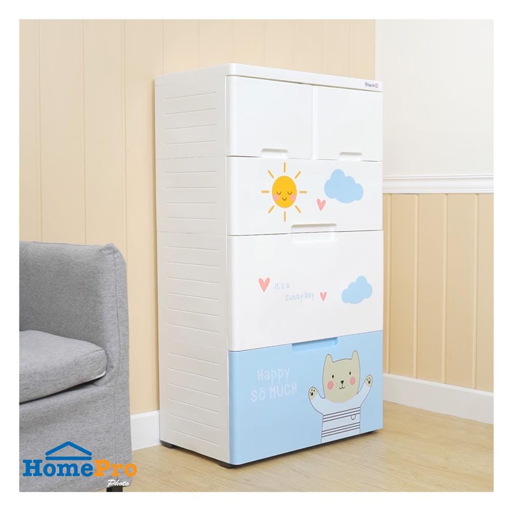 ตู้ลิ้นชัก 4 ชั้น STACKO A58 TINY 58x38x109 ซม. สีขาว/ฟ้า